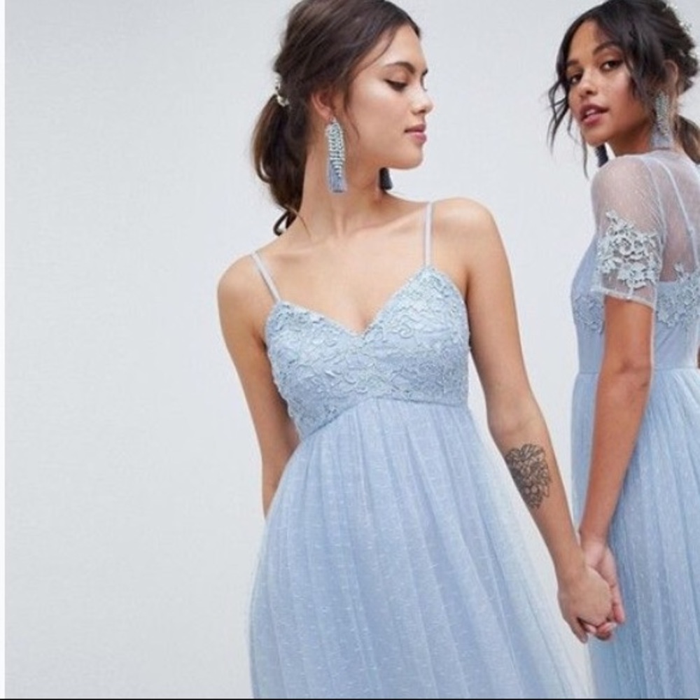 ASOS blue lace and dobby cami bodice maxi dress
